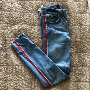 Zara denim with rest & white vertical stripe